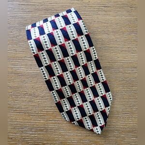 Tom James Red Navy Blue Gold 100% Silk Tie